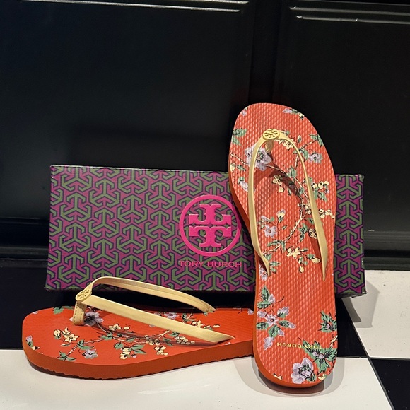 Tory Burch Shoes - Tory Burch Red and Yellow Floral Sandals